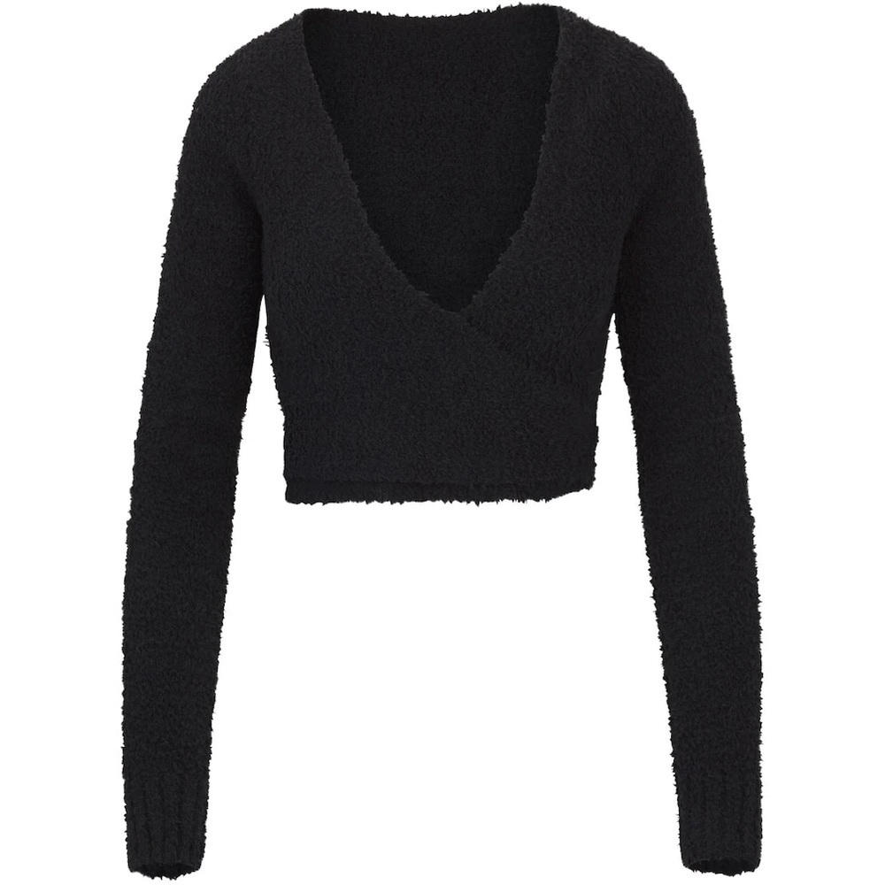 SKIMS Cozy Knit Wrap Top in Onyx S/M